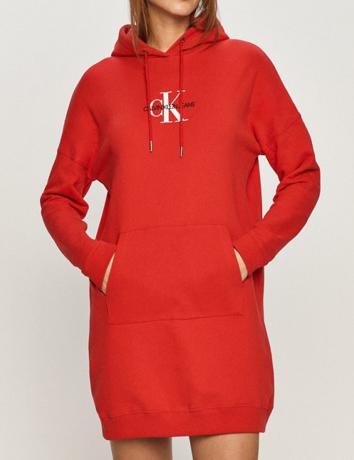 Calvin Klein dámské červené mikinové šaty MONOGRAM HOODIE DRESS č.1
