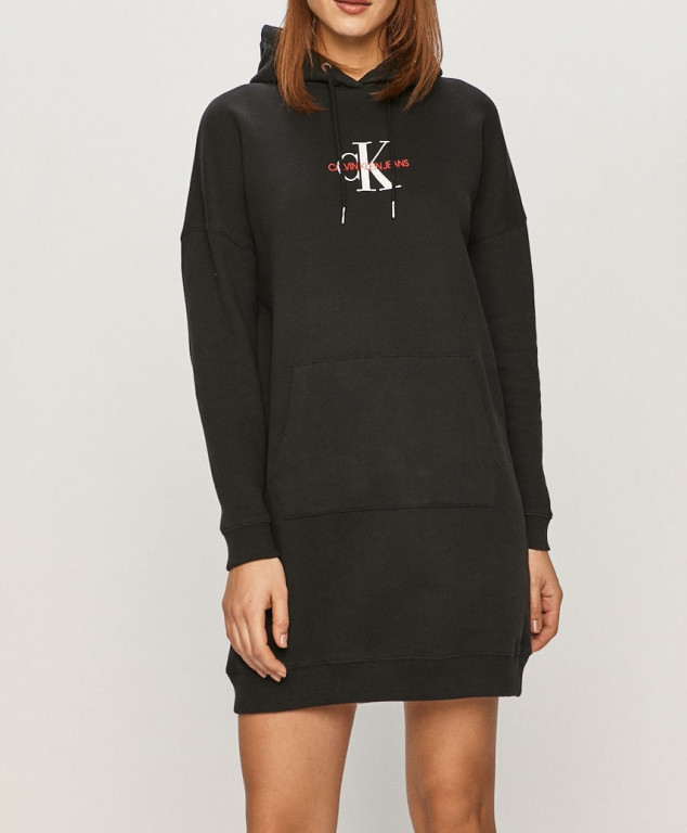 Calvin Klein dámské černé mikinové šaty MONOGRAM HOODIE DRESS č.1