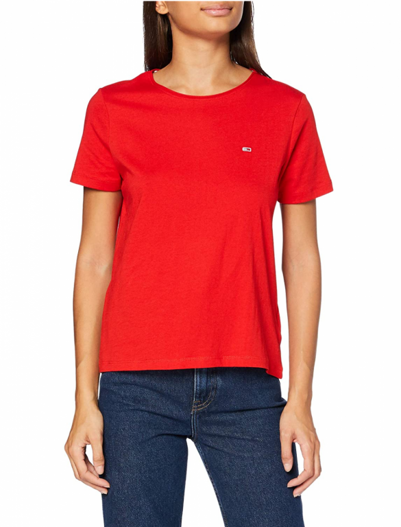 Tommy Jeans dámské červené tričko TJW SLIM JERSEY C NECK č.1