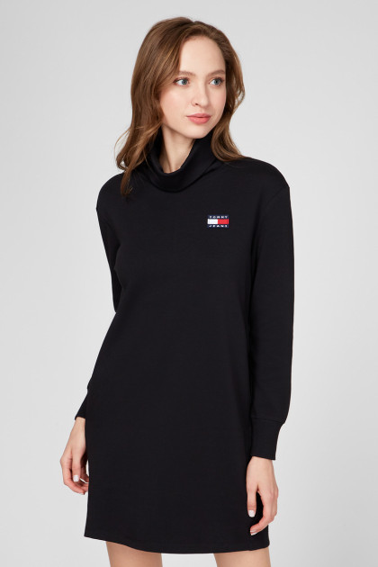 Dámské černé mikinové šaty Tommy Jeans TJW BADGE MOCK NECK DRESS č.1