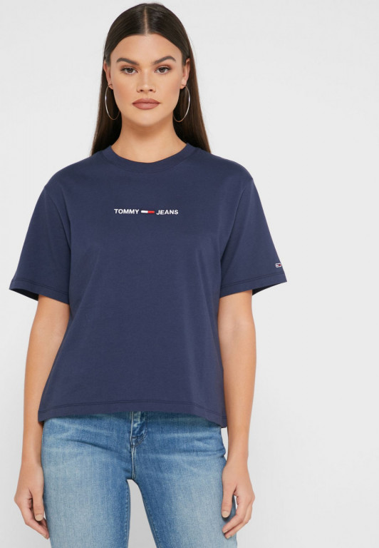 Tommy Jeans dámské tmavě modré tričko TJW LINEAR LOGO TEE č.1