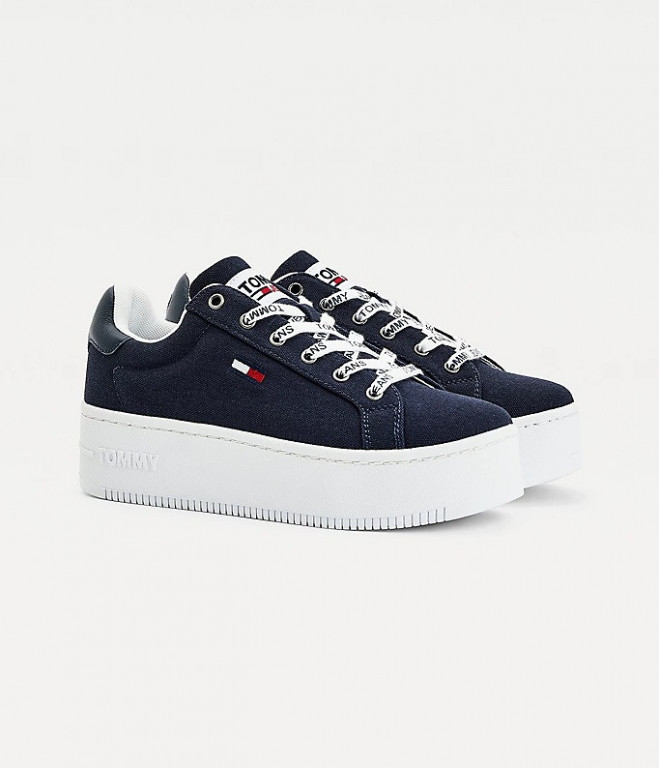 Tommy Jeans dámské tmavě modré plátěné tenisky na platformě ICONIC ESSENTIAL FLATFORM č.5