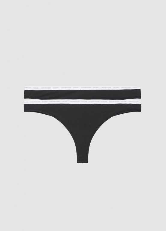 Calvin Klein dámská černá tanga THONG 2PK - 2 ks v balení č.1