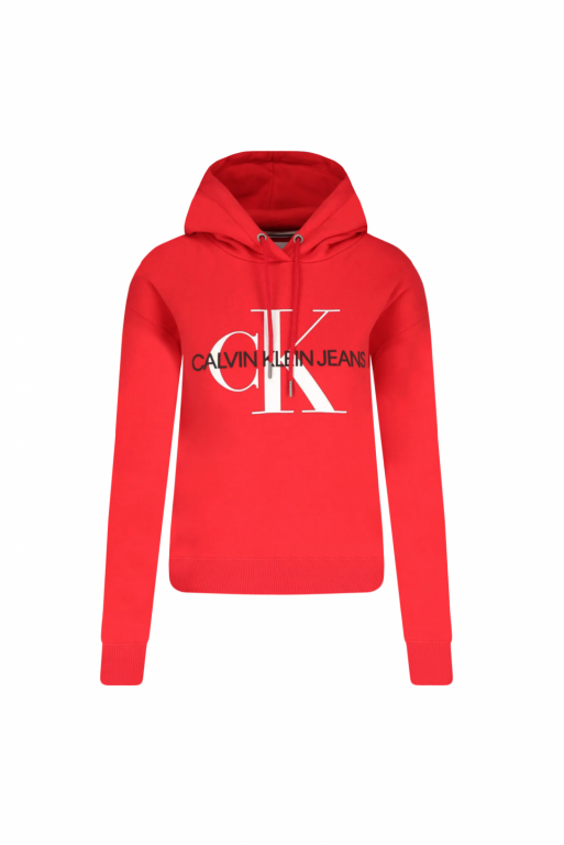 Calvin Klein dámská červená mikina CROP MONOGRAM HOODIE č.1