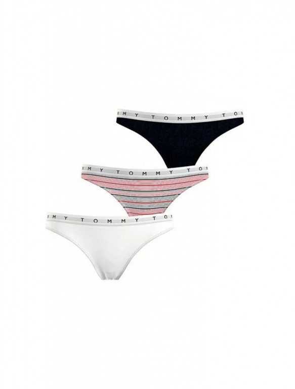 Tommy Hilfiger dámská tanga 3 ks | černá/bílá/vícebarevná č.1
