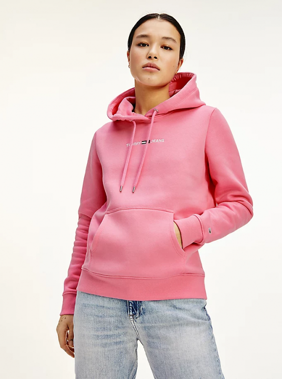Tommy Jeans dámská růžová mikina s kapucí TJW LINEAR LOGO HOODIE č.1