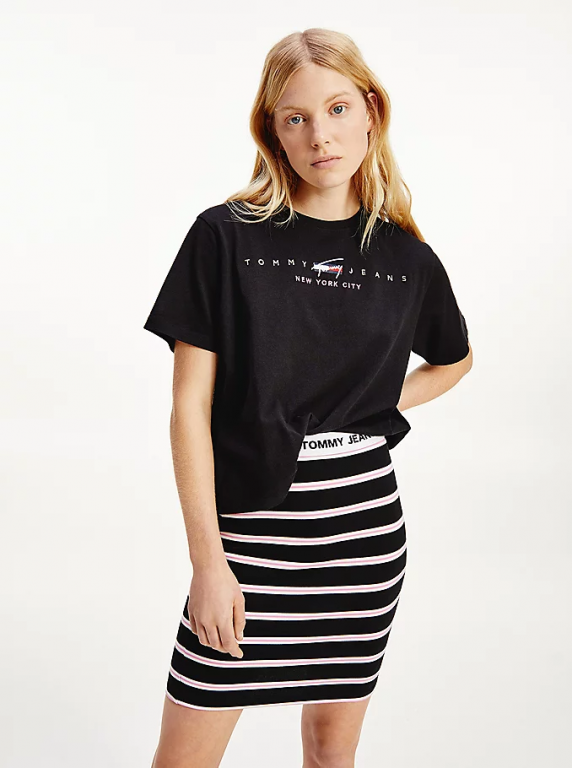 Tommy Jeans dámská černá pruhovaná sukně TJW STRIPE BODYCON MID SKIRT č.1