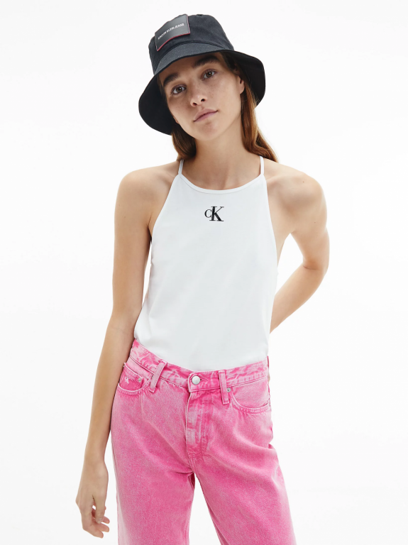 Calvin Klein Jeans dámský bílý top MICRO CK ON CAMISOLE TOP č.1