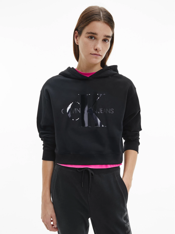 Calvin Klein Jeans dámská černá krátká mikina TONAL MONOGRAM HOODIE č.1