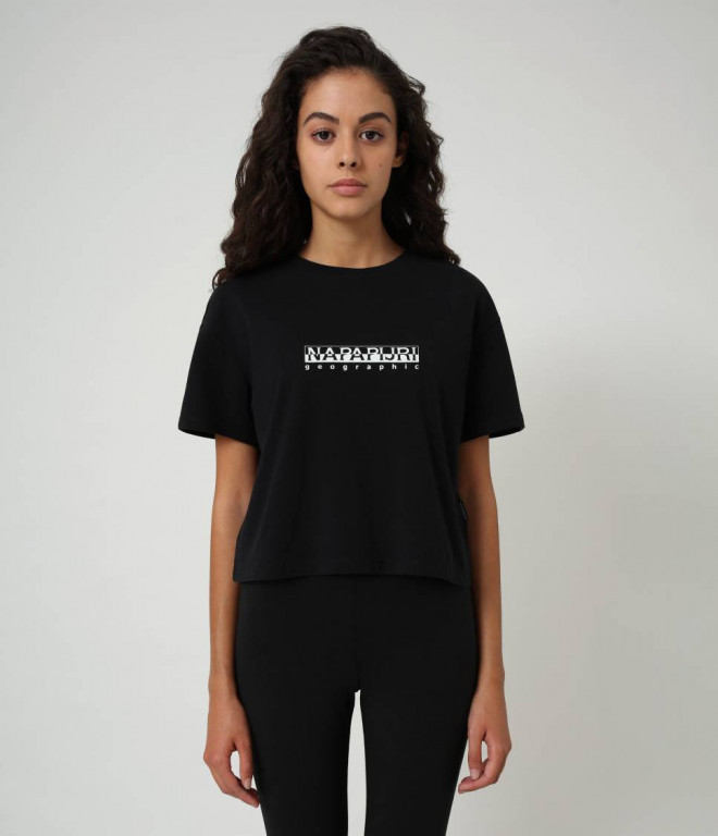 Napapijri dámské černé krátké tričko s nápisem S-BOX č.1