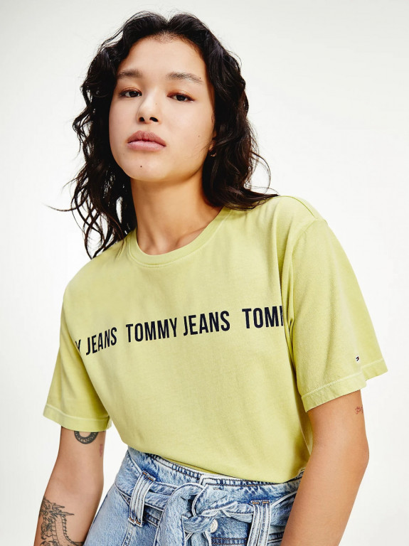 Tommy Jeans dámské limetkové tričko TJW BXY CROP TAPE SS TEE č.1