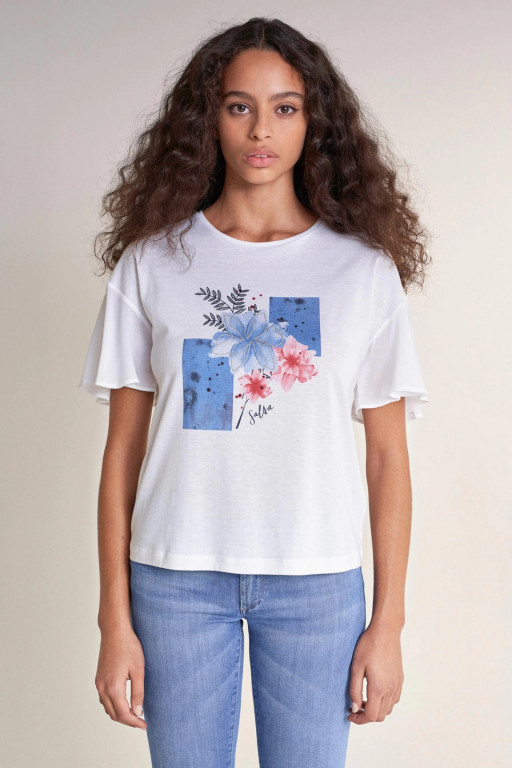 SALSA dámské bílé tričko s květinami FLORAL GRAPHIC T-SHIRT č.1