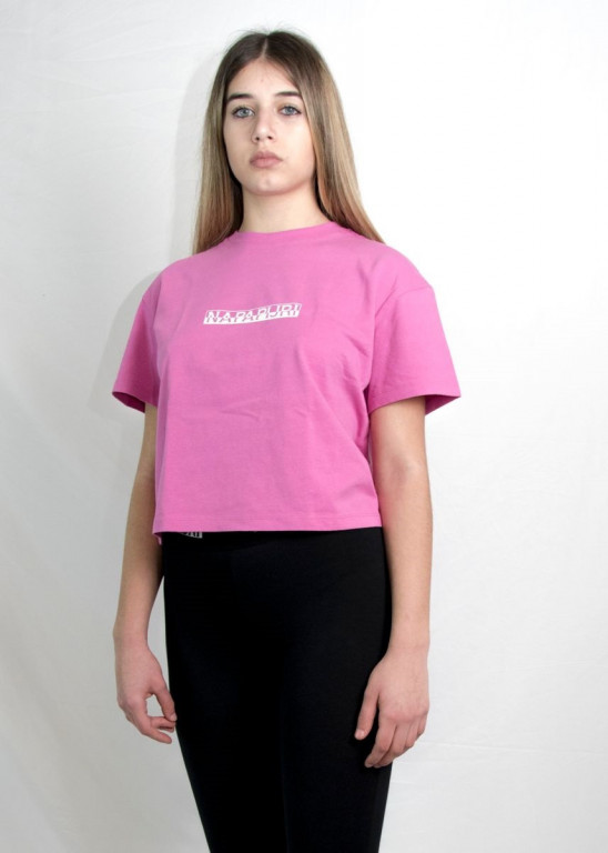 Napapijri dámské růžové krátké tričko s nápisem S-BOX č.1