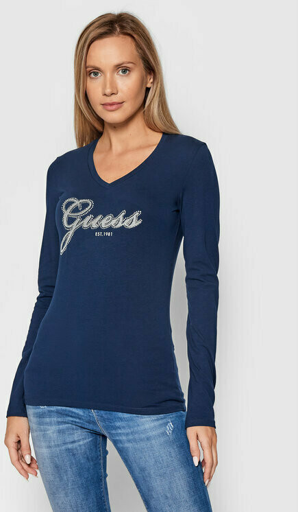 GUESS dámské tmavě modré tričko s dlouhým rukávem IRADI č.1