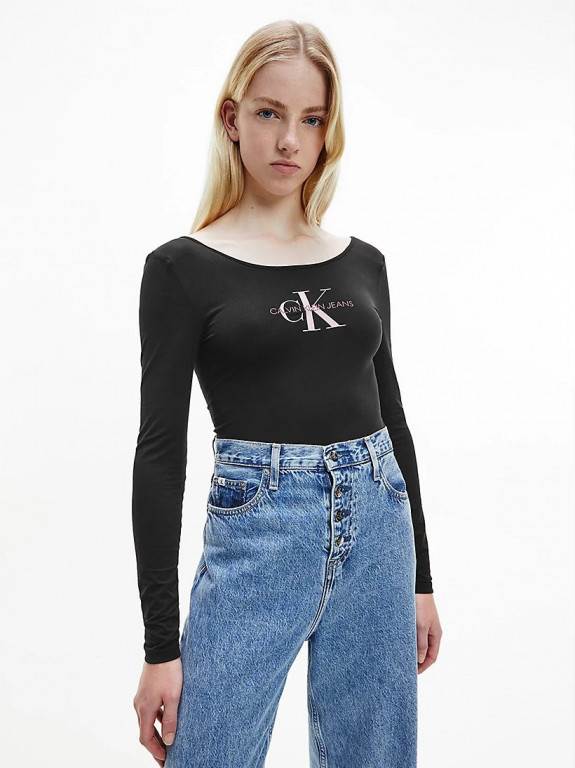 Calvin Klein Jeans dámské černé body MID SCALE MONOGRAM LS BODY č.1
