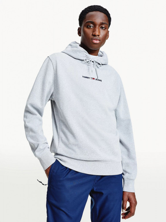 TOMMY JEANS pánská šedá mikina s kapucí TJM STRAIGHT LOGO HOODIE č.1