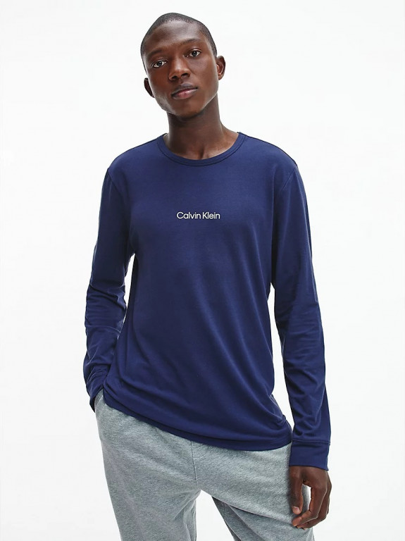 Calvin Klein pánské modré tričko s dlouhým rukávem L/S CREW NECK č.1