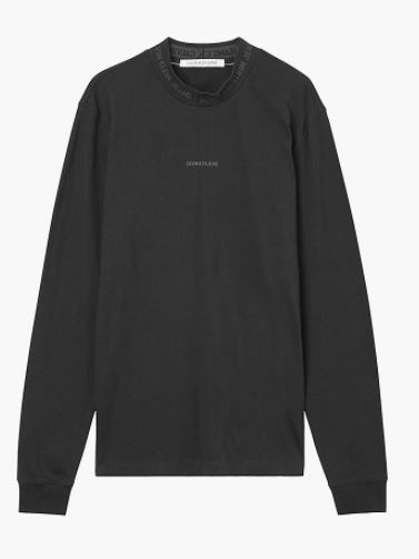 Calvin Klein pánské černé tričko s dlouhým rukávem LOGO JACQUARD LS MOCK NECK TEE č.1
