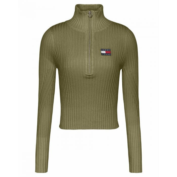 Tommy Jeans dámský olivový rolák TJW HALF ZIP THRU SWEATER č.1