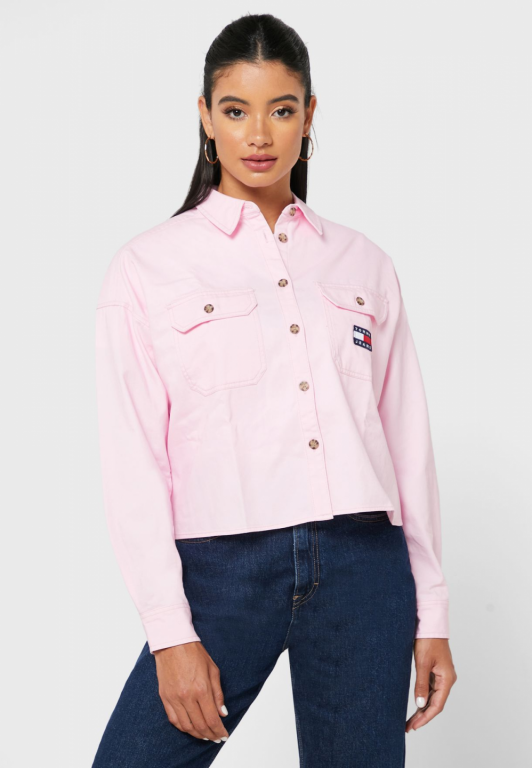 Tommy Jeans dámská růžová košile TJW CROPPED UTILITY SHIRT č.1
