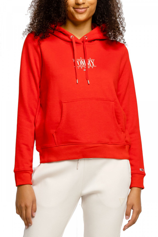Tommy Jeans dámská červená mikina s kapucí TJW REG ESSENTIAL LOGO 1 HOODIE č.1